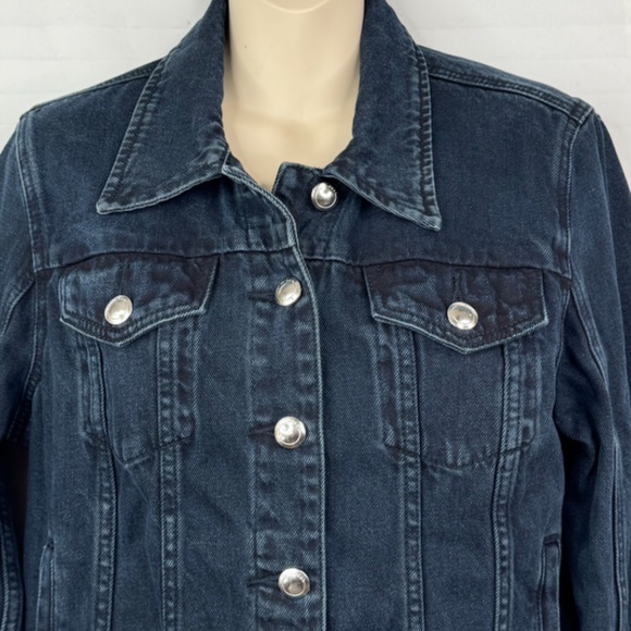 Silent New York Womens Dark Blue Denim Fray Trucker Jean Jacket Medium M - Picture 4 of 11